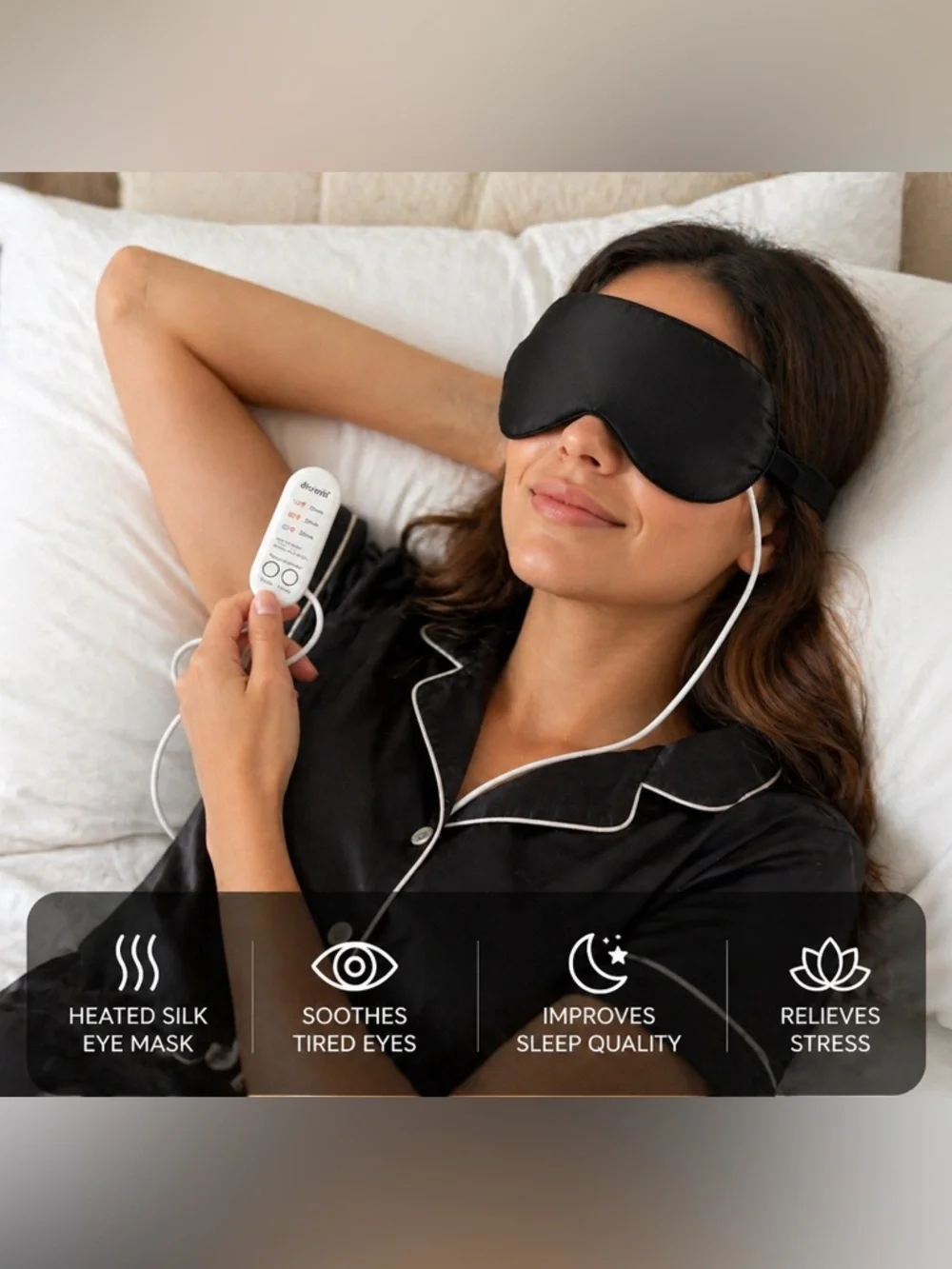 Diviniti Heated Silk Eye Mask Black USB Sleep Mask Relaxation Therapy EUC